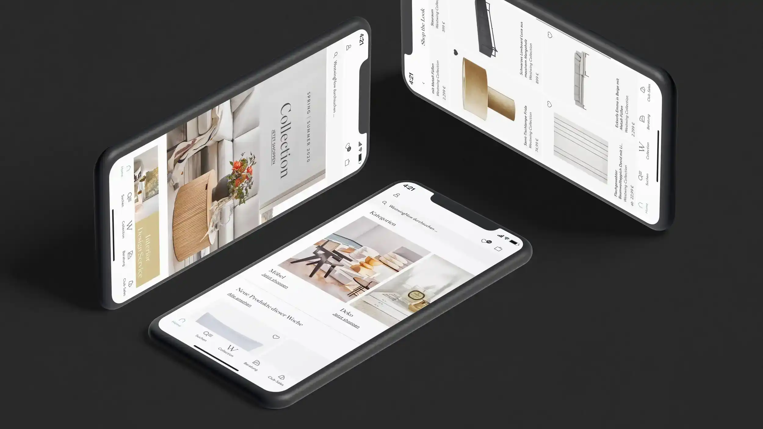 Illustration of vendor showing furniture and customer viewing products on a tablet
